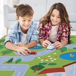 Tapete Pista de Carrinhos Infantil Ilustrado Criança Lona Arte na Arte Amarelinha em Lona - 4