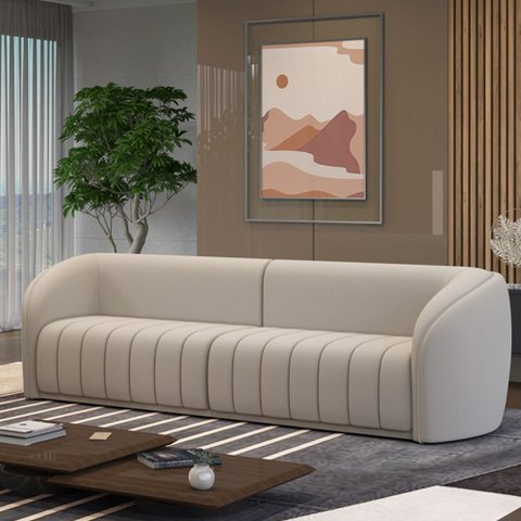 Sofá Decorativo Sala de Estar 252cm Adam 3 Lugares Veludo Bege G45 - Gran Belo Sofá Adam