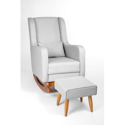 Poltrona de Amamentação com Balanço Encosto Alto Linho Cinza - Lahome Decor - 1