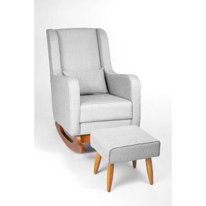 Poltrona de Amamentação com Balanço Encosto Alto Linho Cinza - Lahome Decor