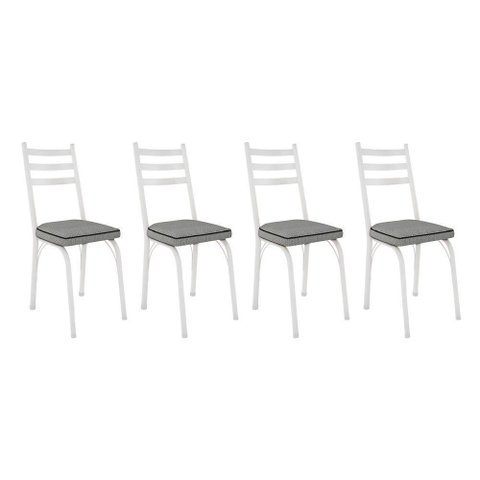 Kit 4 Cadeiras de Cozinha Luisiana Estampado Platina Pés de Ferro Branco - Pallazio