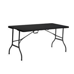 Mesa Dobrável Preta de Plástico Portátil com Alça Leve para Camping Praia Churrasco 152x70cm - 1
