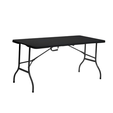 Mesa Dobrável Preta de Plástico Portátil com Alça Leve para Camping Praia Churrasco 152x70cm
