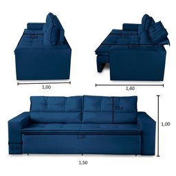 Sofá Retrátil e Reclinável 2 Lugares com Molas 1,50m Vanessa Suede Azul Rover & Beato - 3