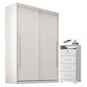 Ver imagem 1 de Guarda Roupa Solteiro Splendido 2 Portas com Cômoda Primordial Max 4 Gavetas Branco Absoluto Semi