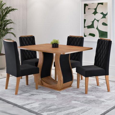 Conjunto Sala de Jantar Serenata Mesa 120x80cm e 4 Cadeiras Iza Mel/preto - Casa Giulia