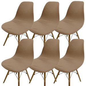 Kit 6 Capa de Cadeira Charles Eames Eiffel Pé Palito Malha Lisa:avelã Bege