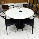 Ver imagem 2 de Mesa Jantar Redonda 105cm Mdf com 4 Cadeiras Estrutura Aço Cor:off White e Preto