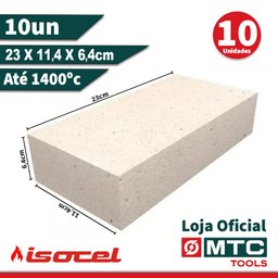 10 Tijolo Refratário 23 x 11,4 x 6,4cm Churrasqueira - Forno Isocel 800 - 2