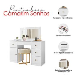 Penteadeira Camarim Sonhos Branco Brilho - Moval - 4