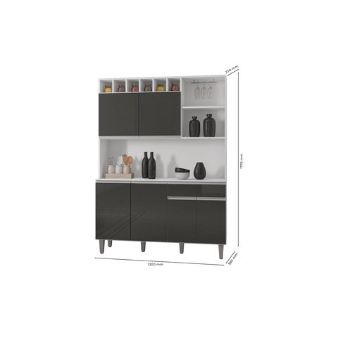kit Para Cozinha 1,30 Cm Alice - Branco/ Cinza