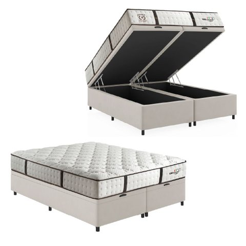 Cama Box Baú Casal King Colchão Molas Ensacadas Gazin com Pillow Veneza