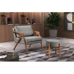 Conjunto 2 Poltronas Mona Luxo Madeira Maciça Tecido Linho:linho Cinza - 2