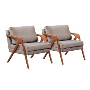 Conjunto 2 Poltronas Mona Luxo Madeira Maciça Tecido Linho:linho Cinza