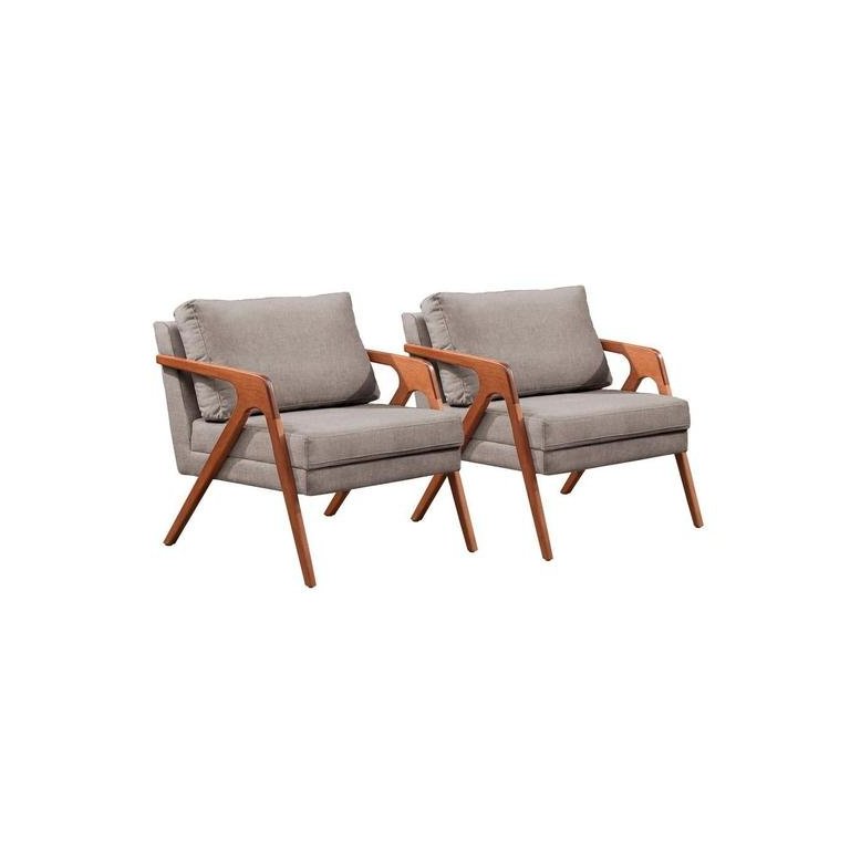 Conjunto 2 Poltronas Mona Luxo Madeira Maciça Tecido Linho:linho Cinza