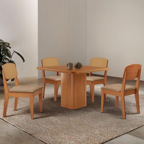 Mesa de Jantar Eloise 90cm Tampo Mdf 4 Cadeiras Moderna Turim 07/naturale