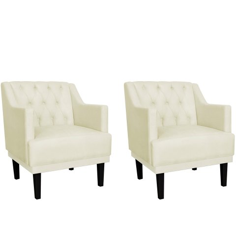 Kit 2 Poltronas Decorativa Alice Couro Bege Pés Madeira Ms Decor