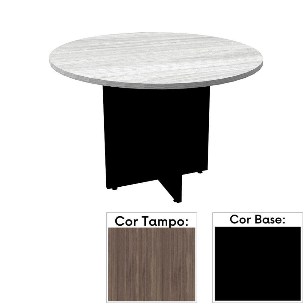 Mesa de Reunião Redonda 110x110cm Pé Painel Pe25 em MDP Cor Walnut e Base Preta - 1