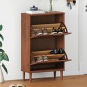 Ver imagem 3 de Armário de Sapatos Estreita Retrô 12 Pares Madeira Castanho Verniz Mikka Idimex