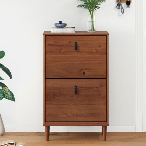 Armário de Sapatos Estreita Retrô 12 Pares Madeira Castanho Verniz Mikka Idimex