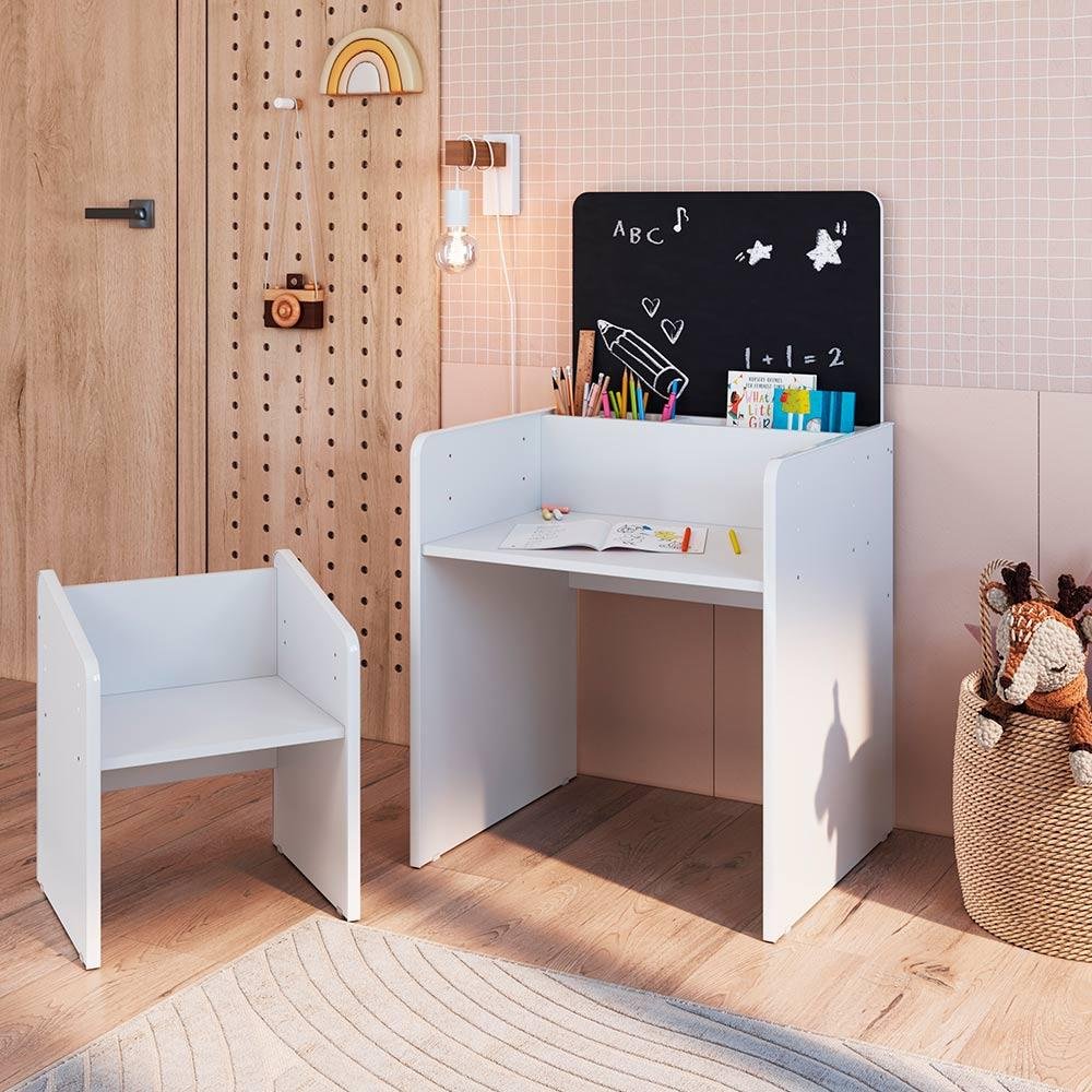 Mesinha para Estudo com Lousa e Cadeirinha Infantil Branco Le Petit ...