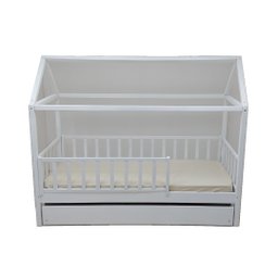 Bicama Solteiro Casinha Montessoriana Madeira Maciça Pinus - Branco - Grade Vertical Completa - 1