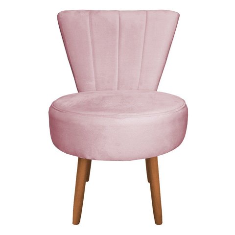 Poltrona Decorativa Royal Base Giratória de Madeira Slk Decor Rosa Claro