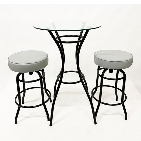 Jogo de Mesa Laura Bistrô Altura 92cm com Vidro + 2 Banquetas Cozinha Bar Altura 65cm Redonda Cor Pr