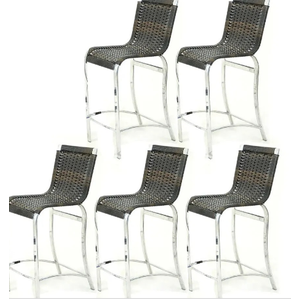 Kit 5 Banquetas Haiti - Cadeira Alta - Alumínio + Fibra Junco Sintético