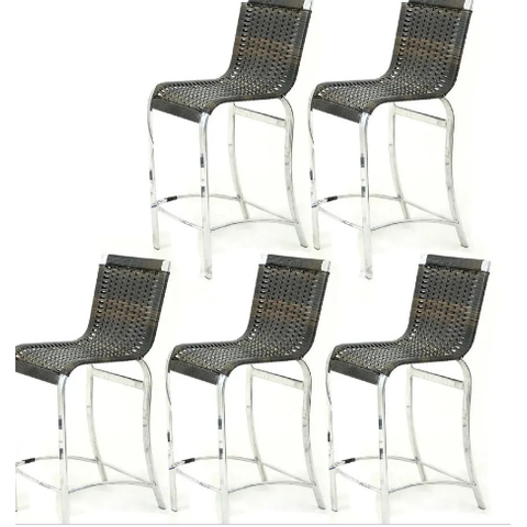 Kit 5 Banquetas Haiti - Cadeira Alta - Alumínio + Fibra Junco Sintético