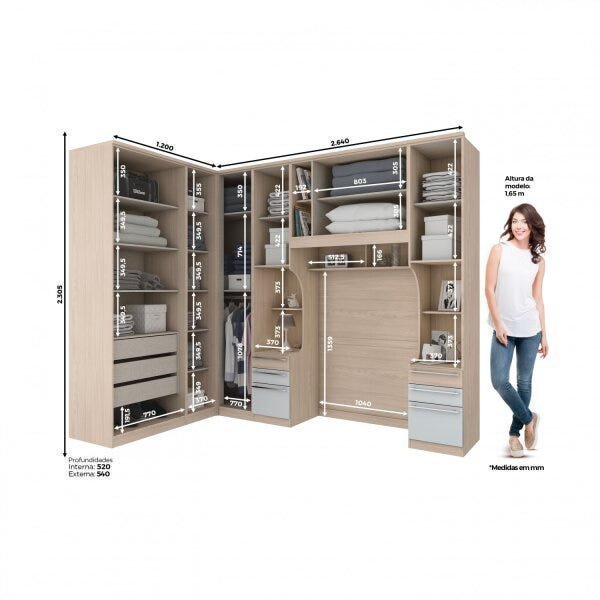 Quarto Modulado Solteiro 6 Peças Safira Espresso Móveis - 4