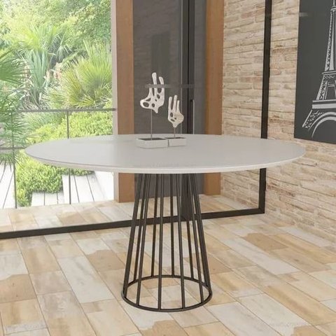 Mesa de Jantar Cozinha Redonda Base Cone Dourada Tampo 1.10 Cm Vidro Branco