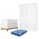 Ver imagem 1 de Berço Americano Flip Branco Acetinado Reller e Guarda Roupa Infantil 4 Portas Branco Hp e Colchão Or
