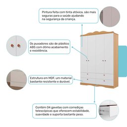 Quarto de Bebê com Guarda Roupa Cômoda Encanto e Berço Harmonia Permóbili Baby Nature/branco Guarda - 7