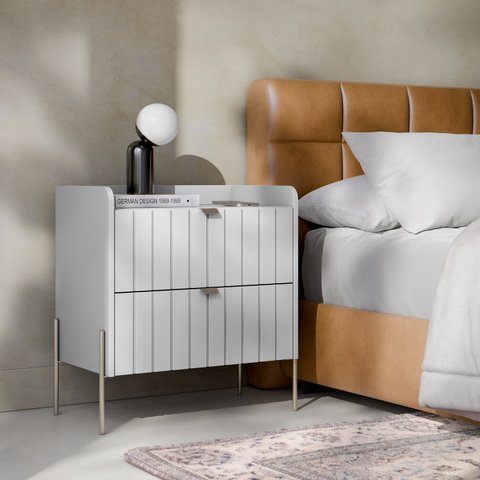 Mesa de Cabeceira Industrial Branca para Cama Moriah 60cm:champagne/branco