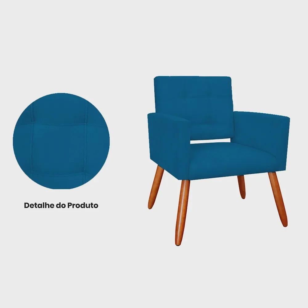 Poltrona Decorativa Camila Pés Palito Suede Cores - Visalar Móveis: Azul Royal - 3