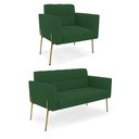 Ver imagem 1 de Sofá Namoradeira e Poltrona Base Pé de Ferro Dourado Elisa Veludo Verde D03 - D'Rossi