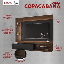 Painel Sala Copacabana para Tv até 65 Polegadas Nogal/preto Fosco - 3
