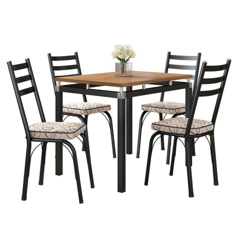 Kit Mesa de Jantar Marva 91cm com 04 Cadeiras Luisiana Cedro Ferro Preto - Pallazio