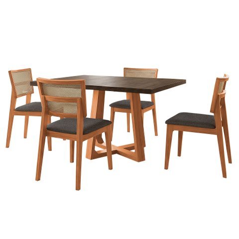 Mesa Restaurante Isabela 1,2m Freijó Pés Cerejeira 4 Cadeiras Manuela Bar Atendimento - Preto Veludo