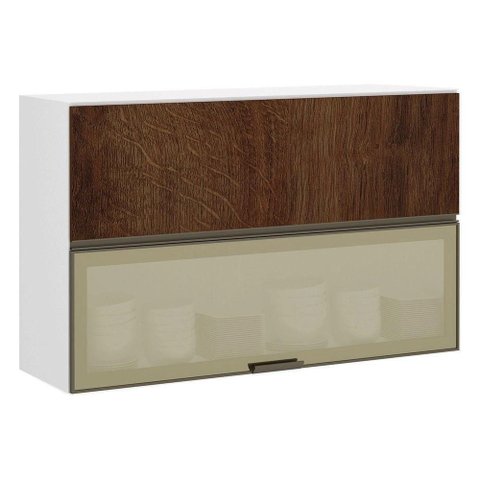 Armário Basculante Misto Perola 120 Cm 2 Portas Alumínio e com Vidro Reflecta Bronze Luciane