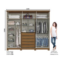 Guarda-Roupa 6 Portas Henn Bélori D303-127 5 Gavetas Nature/Off White SE - 4