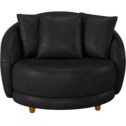 Kit 02 Poltronas Decorativas para Sala de Estar Base Fixa Pés Madeira Witta M03 Couríssimo Preto - L - 3