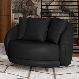 Kit 02 Poltronas Decorativas para Sala de Estar Base Fixa Pés Madeira Witta M03 Couríssimo Preto - L - 2