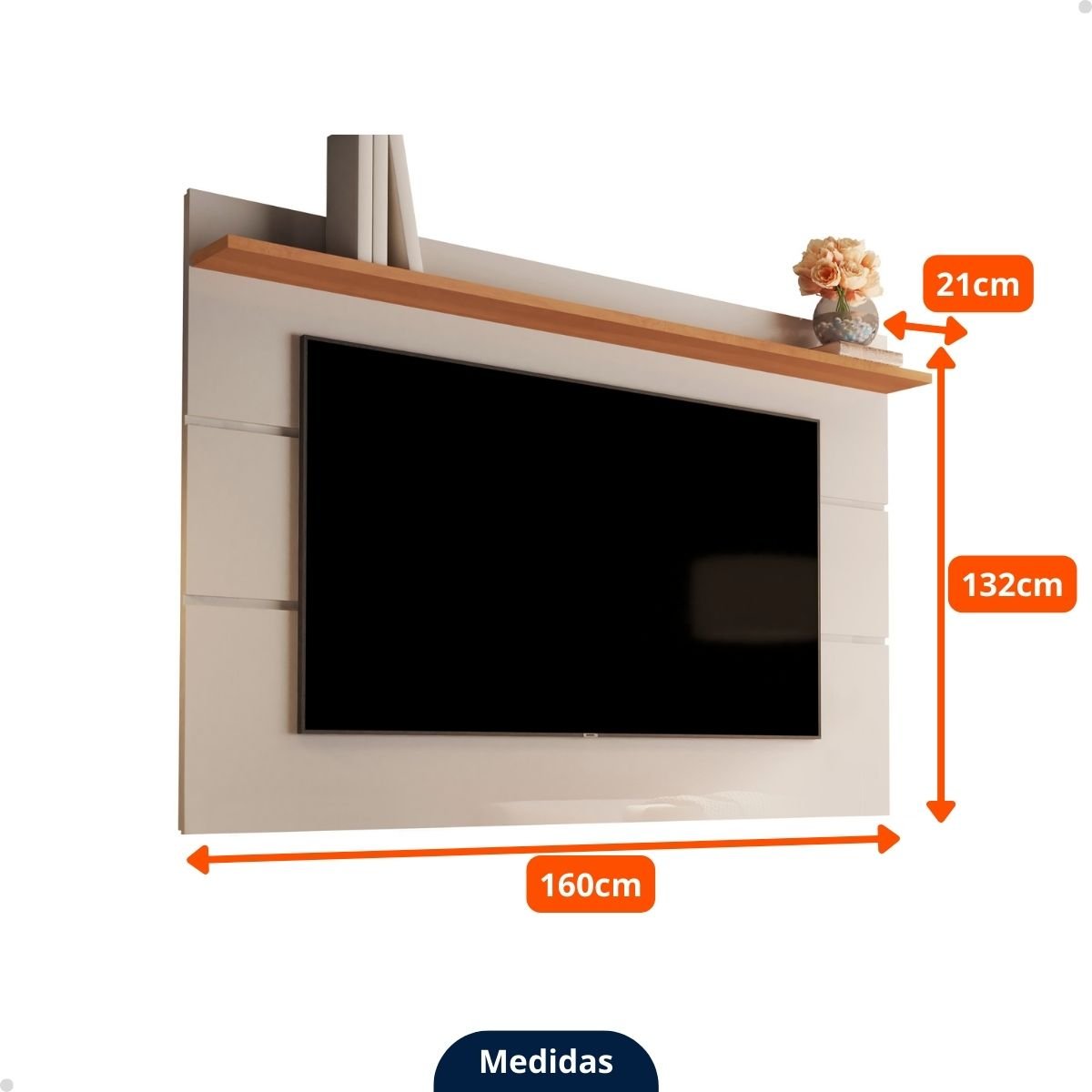 Painel para Tv até 55 Polegadas Sala Quarto - Mod.2028 Cor:off White/nature - 7