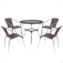 Ver imagem 1 de Jogo Mesa Fortaleza Tampo Tramado 85cm e 4 Cadeiras de Area Maresia, Aluminio Polido e Fibra - Tabac