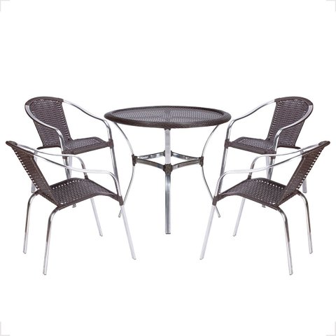 Jogo Mesa Fortaleza Tampo Tramado 85cm e 4 Cadeiras de Area Maresia, Aluminio Polido e Fibra - Tabac