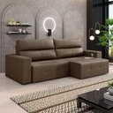 Ver imagem 1 de Sofá Retrátil 3 Lugares 204cm 2 Módulos Nero com USB Couro Cappuccino G52 - Gran Belo