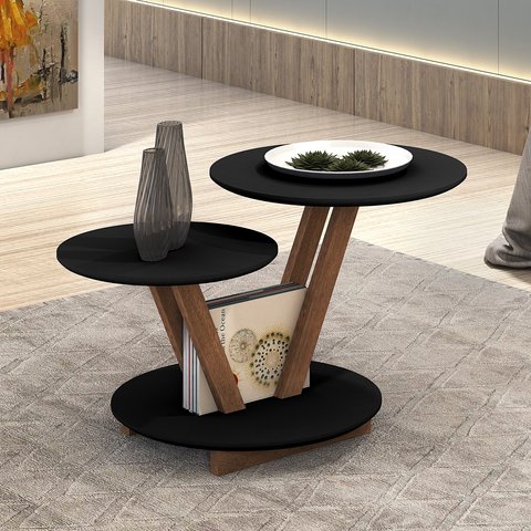 Mesa de Centro Decorativa Laguna Tampo Base Redonda Preta