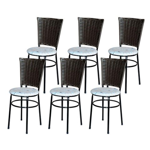 6 Cadeiras para Mesa Preta Hawai Marrom Assento Floral Cor:floral Areia